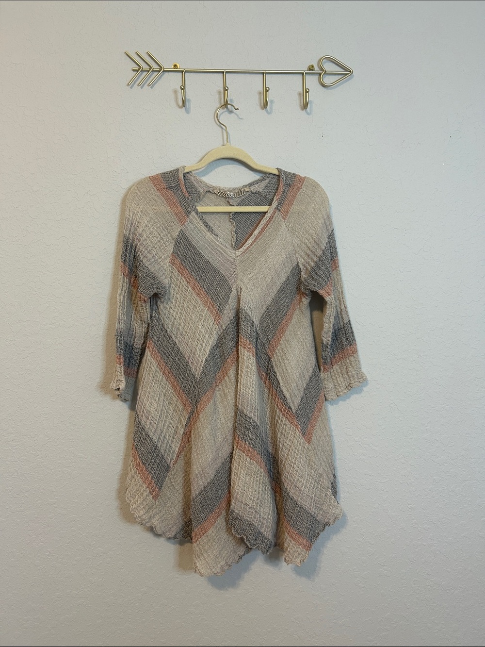 Marila Women’s XL Boho Chevron Stripe Open Knit Tunic Top v-neck